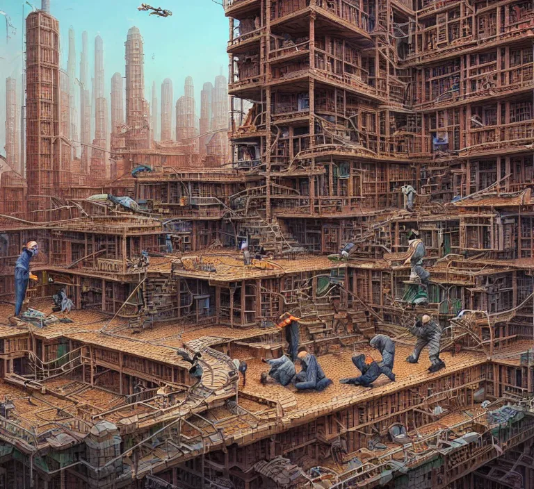 Image similar to hyperrealism photography hyperrealism concept art of highly detailed beavers builders that building highly detailed futuristic city with bricks by wes anderson and hasui kawase and scott listfield sci - fi style hyperrealism