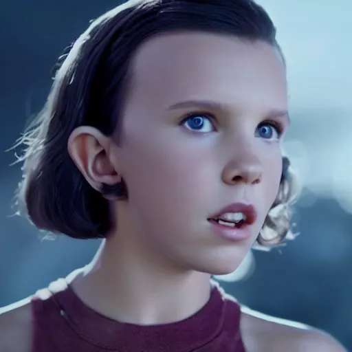 Prompt: Millie Bobby Brown on fire cinematic