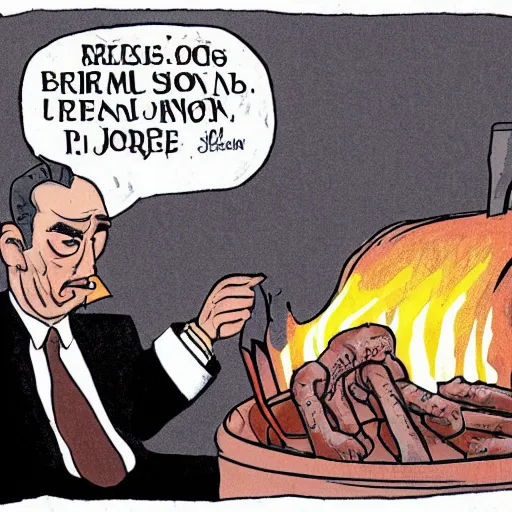 Image similar to Political cartoon of Jordon Peterson being roasted on a spit