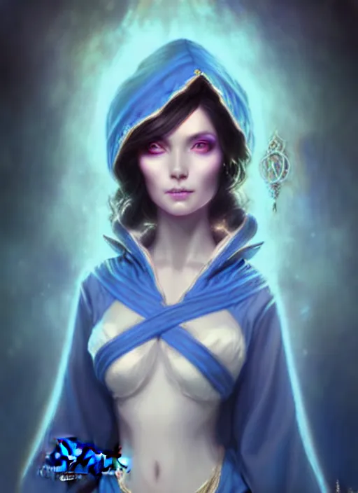 Prompt: daguerreotype of beautiful 4 0 years old mesmer lady, tight robes, metallic accents, magic, white skin, brunette, blue glowing eyes, high fantasy, gw 2, highly detailed, smooth, sharp focus, digital illustration, by rossdraws, frank franzzeta, artgerm