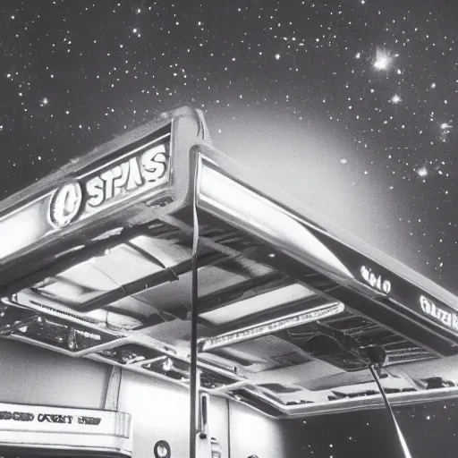 Image similar to a gas station in space, 3 5 mm film, by robert altman