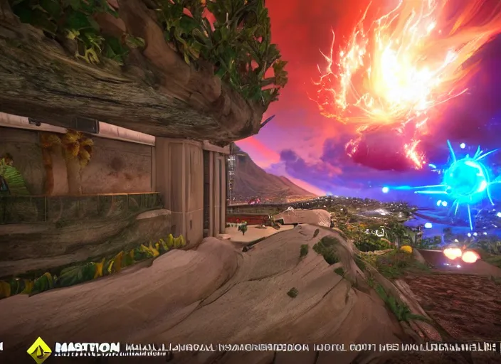 Image similar to A multiversal portal destructively opens up in Diamond Head Waikiki, unreal engine, majestic chaos, masterpiece