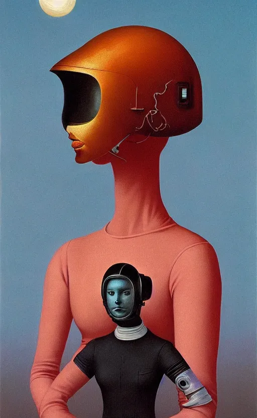 Prompt: portrait An astronaut girl wearing helmet with black lace dress, Edward Hopper and James Gilleard, Zdzislaw Beksinski, Mark Ryden, Wolfgang Lettl highly detailed