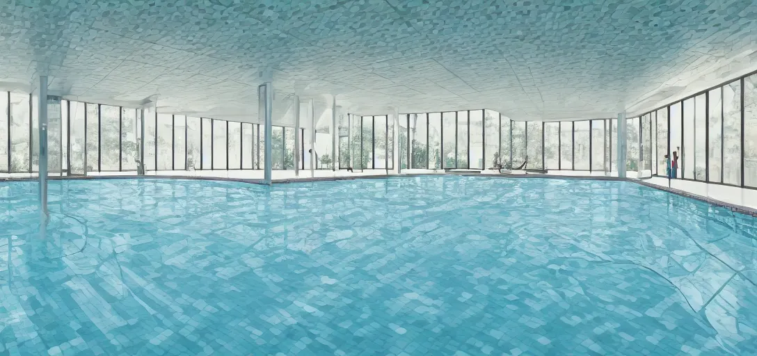 Image similar to photo of tiled walls no windows indoor giant pool room, bright, 8 k photorealistic, hd, high details, trending on artstation