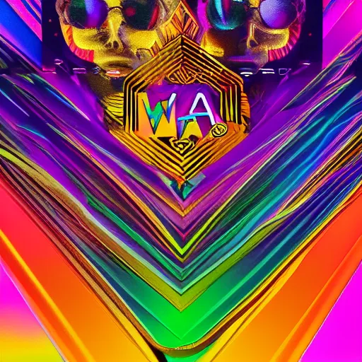 Image similar to a and w vaporwave logo, colorful, digital art, cosmic, 3 d high definition, trending on art station, photorealistic, high resolution, 8 k, octane, hyper detailed, insane details, intricate, elite, ornate, elegant trend, highly detailed and intricate, sharp focus, photography, unreal engine