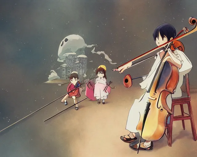 Image similar to violin concert, studio ghibli style, hayao miyazaki, award winning photograph, highly detailed, artstation, hd wallpaper