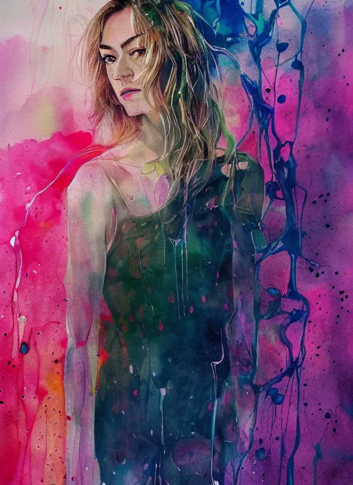 Image similar to yvonne strahovski by agnes cecile pastel light colours ink drips autumn lights