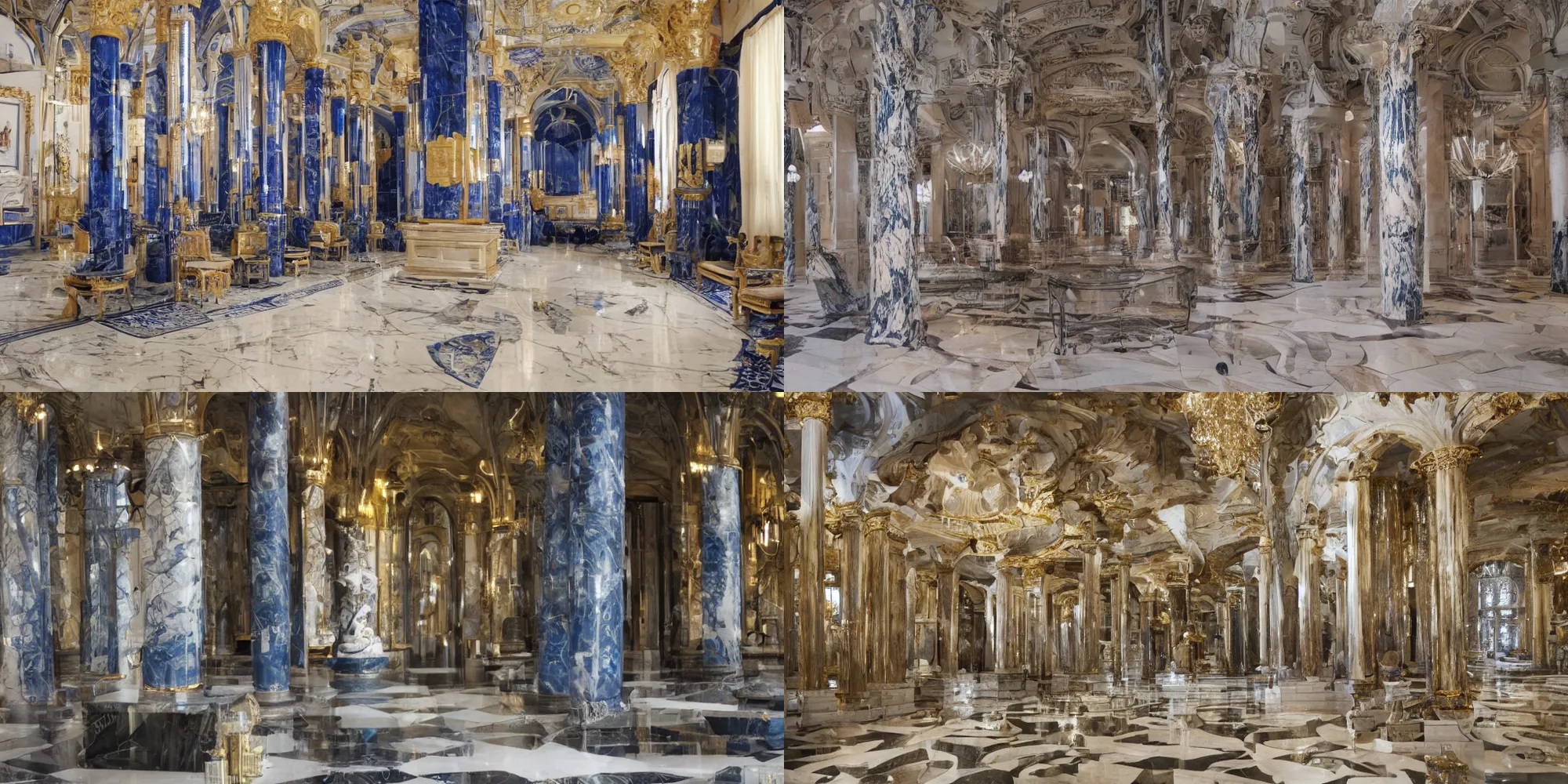 Image similar to Marble room with cobalt and gold pillars