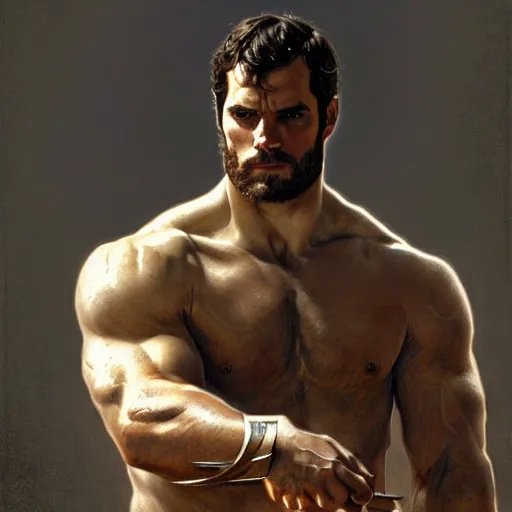 Image similar to henry cavill as a greek gladiator, gorgeous, amazing, muscular, intricate, highly detailed, digital painting, artstation, concept art, sharp focus, illustration, art by greg rutkowski and alphonse mucha