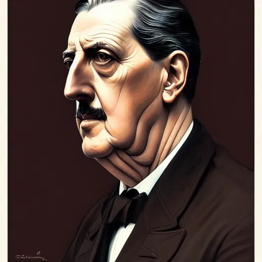 Image similar to symmetry!! intense portrait of charles de gaulle, intricate, elegant, highly detailed, my rendition, digital painting, artstation, concept art, smooth, sharp focus, illustration, art by artgerm and greg rutkowski and alphonse mucha