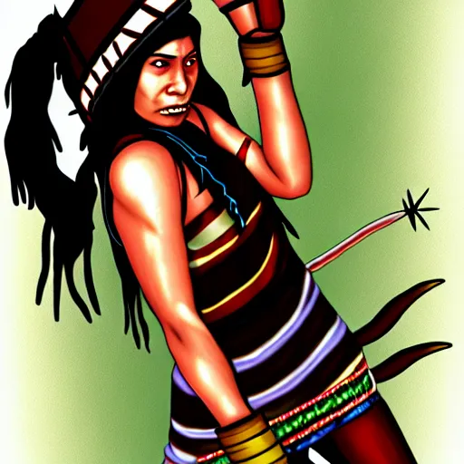 Image similar to Sheva Alomar as native girl fighting large worm, by Buckethead on Deviantart