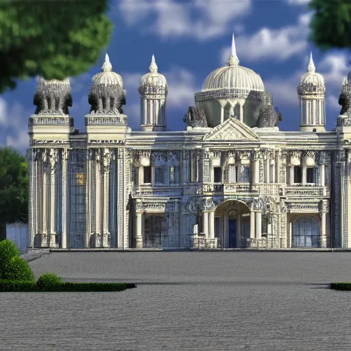 Prompt: Wide shot of a palace made out of diamonds, high quality, ultra-realism, realistic, 8k, hd,