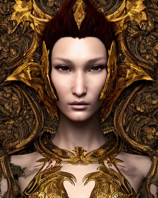 Image similar to a highly detailed metahuman 8 k close up render of bella hadid in takato yamamoto style trending on artstation made in unreal engine 4