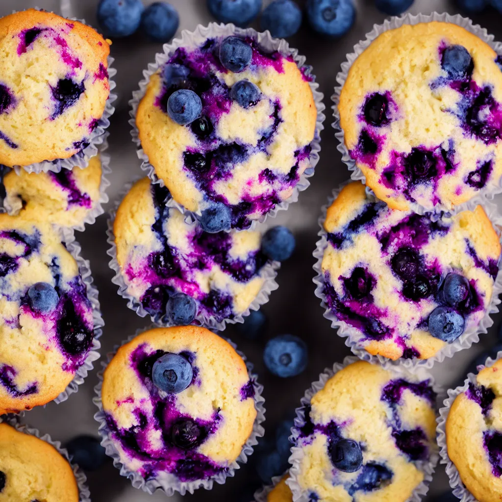 Image similar to colourful macro photo of blueberry cupcakes, photorealistic, dynamic lighting, bokeh, Canon 85mm vintage lens