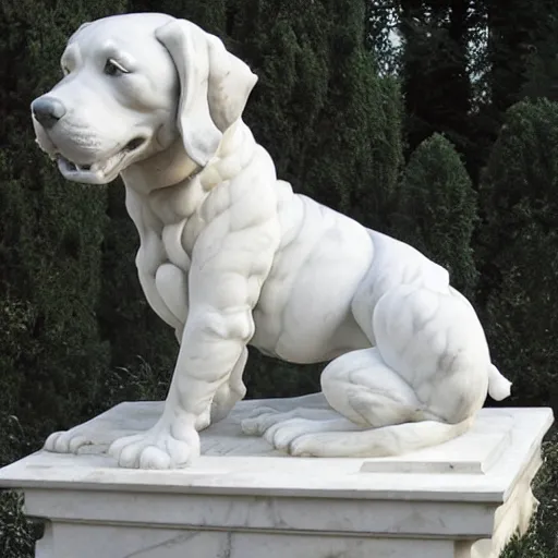 Prompt: statue of a dog, white marble, by Gian Lorenzo Bernini