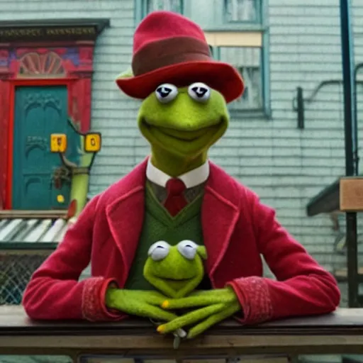 Image similar to kermit the frog, from the grand budapest hotel ( 2 0 1 4 )