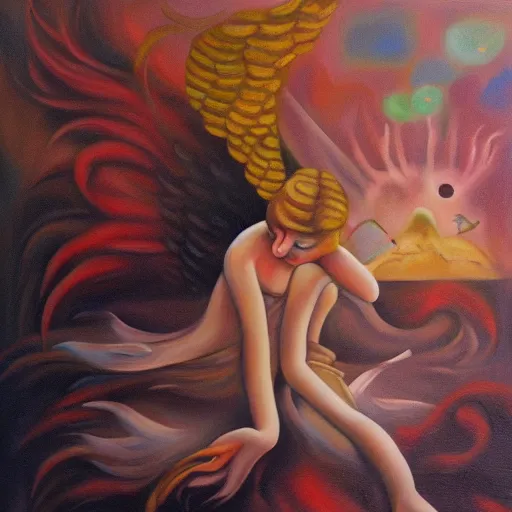 Image similar to angel dream, oil on canvas, surrealism