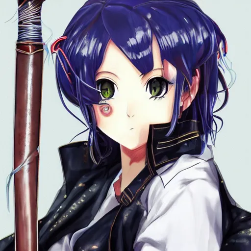 Prompt: portrait of a beautiful! alluring anime woman wearing a 2 0 3 0's stained dirty torn japanese school uniform, gorgeous face, leather bomber jacket, katana scabbard, realistic, hyper detailed, dynamic action poses, concept art, jojo's bizarre adventure, in style of hirohito araki, chiaroscuro, anime aesthetic