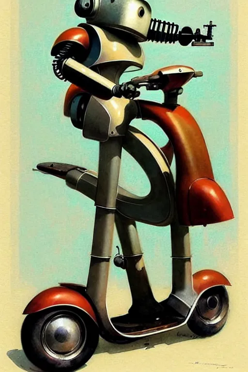 Image similar to ( ( ( ( ( 1 9 5 0 s retro future android robot scooter. muted colors., ) ) ) ) ) by jean - baptiste monge,!!!!!!!!!!!!!!!!!!!!!!!!!