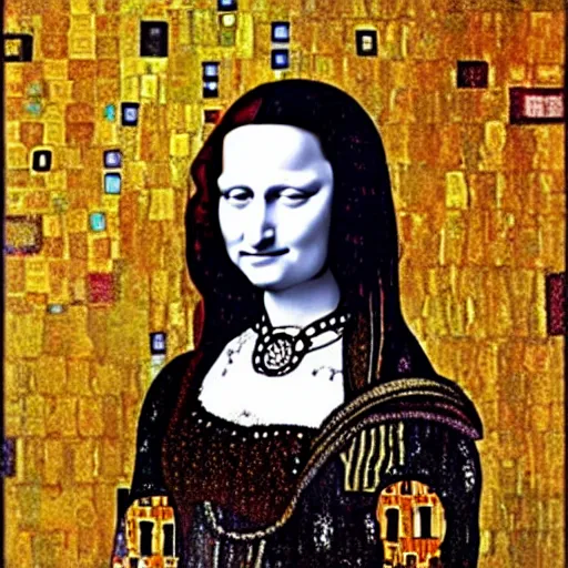 Prompt: monalisa in the style of gustav klimt!!!!!!!!!!