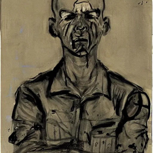 Prompt: Charlie Brown if he was a war criminal in 1945, somber, dark, Frank Weston Benson,