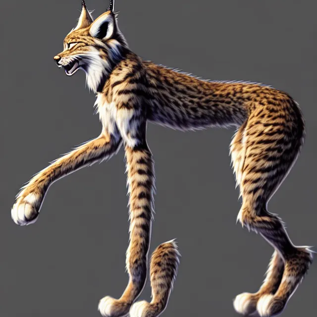 Image similar to the full body of anthropomorphic lynx fursona from behind wearing a steampunk suit as unimaginably beautiful, gorgeous, elegant, young woman with lynx head, an ultrafine hyperdetailed illustration by furaffinity, intricate linework, white fur, unreal engine 5 highly rendered, global illumination, radiant light, detailed and intricate environment