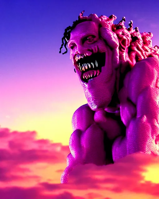 Image similar to film still of a monster, vaporwave 4 k ultra detailed