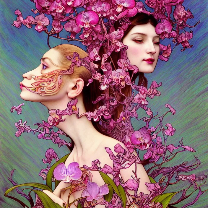 Image similar to psychedelic animal made of orchid and cherry blossom tree and mushroom, LSD, diffuse lighting, fantasy, intricate, elegant, highly detailed, lifelike, photorealistic, digital painting, artstation, illustration, concept art, smooth, sharp focus, art by John Collier and Albert Aublet and Krenz Cushart and Artem Demura and Alphonse Mucha