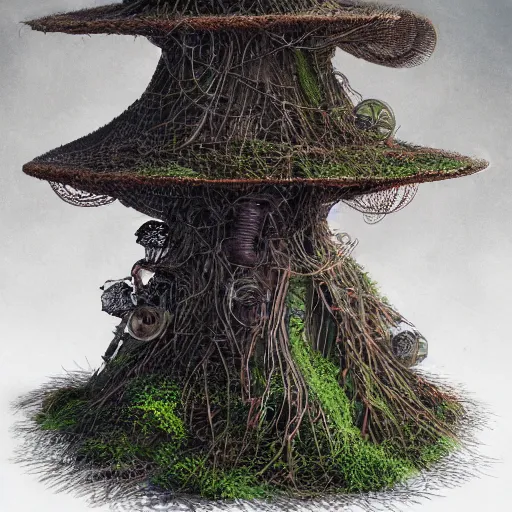 Image similar to hat tree, aatree that is growing hats, highly detailed, illustration, sci - fi art, cyberpunk, epic, realistic, intricate, hyper detailed, artstation, concept art, smooth, sharp focus, ray tracing