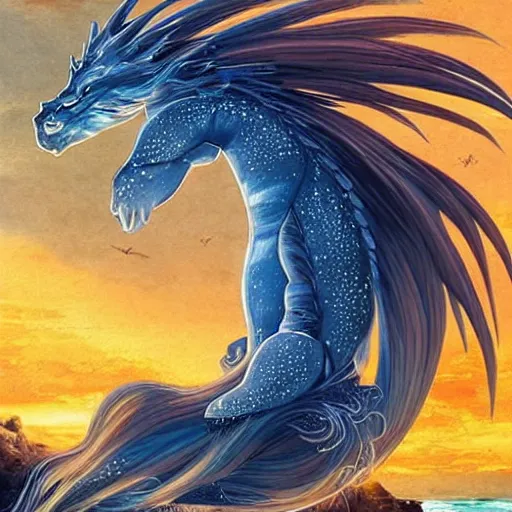 Prompt: a beautiful, celestial, oceanic drakopegasus rising from the sea, fantasy art,