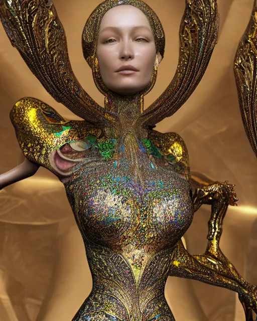 Image similar to a highly detailed metahuman 4 k close up render of an alien goddess bella hadid monument dmt in iris van herpen dress schiaparelli in diamonds crystals swarovski and jewelry iridescent in style of alphonse mucha gustav klimt trending on artstation made in unreal engine 4