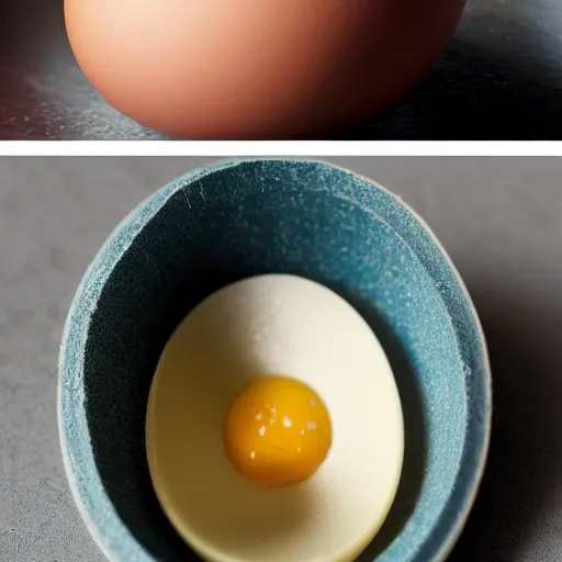 Image similar to egg cracking open with a baby dachshund inside, macrophotography,