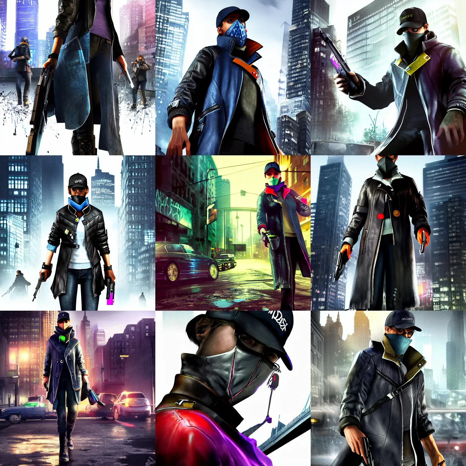 Prompt: Watch dogs female Aiden Pearse cover art, sharp, Photorealistic art, vibrant, night