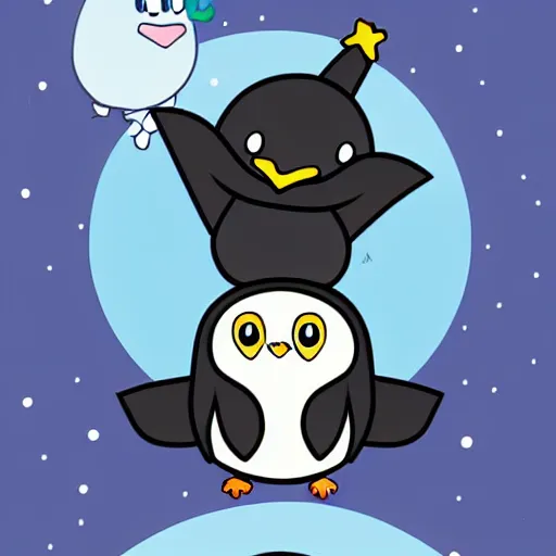 Image similar to a penguin riding a poring ragnarok, cartoon, kawaii,