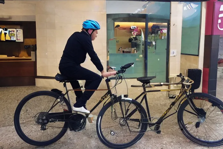 Image similar to cyclist in toilet!!! inside mcdonalds is eating donuts!!! and drinking yerba!!! mate