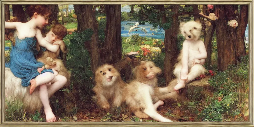 Image similar to 3 d precious moments plush animal, master painter and art style of john william waterhouse and caspar david friedrich and philipp otto runge
