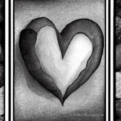 Image similar to black and white illustration, heart mixed with a sea shell