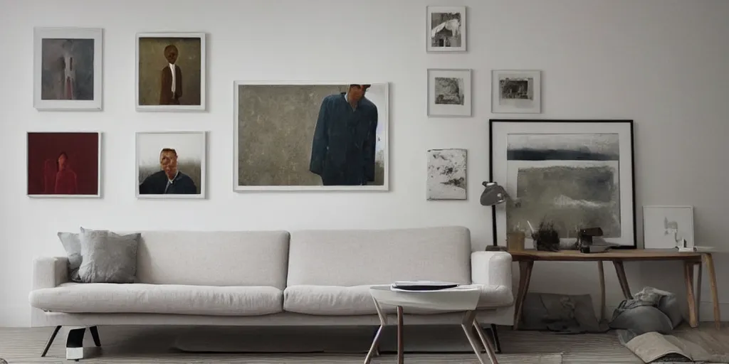 Image similar to a room wall with pictures on the wall in the artwork by tim eitel