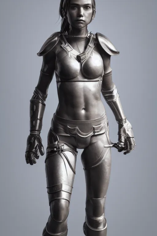 Image similar to a highly detailed sculpt of athletic girl in armor, concept design, cinematic light, featured on artstation, octane render, path tracing, sharp focus, 4 k