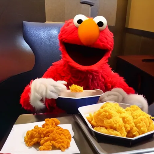 Image similar to Elmo eating KFC