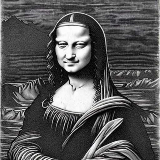 Image similar to monalisa in the style of Gustave Doré!!!!!!!!!!!!!!!!!!!, etching, etching, etching painting, etching!!!!!!!!!!!!!!!!!!!, wood-engraving!, Gustave Doré, Gustave Doré, Gustave Doré!!!!!!!!!!