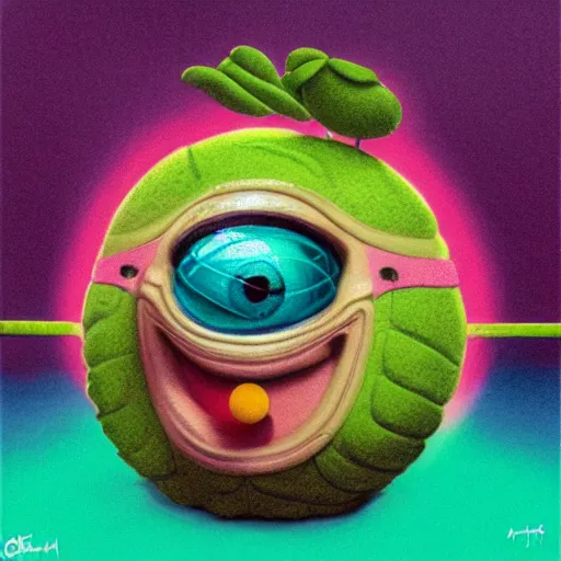 Image similar to Lofi vaporwave portrait tennis ball monster,chalk, Pixar style, Tristan Eaton, Stanley Artgerm, Tom Bagshaw, Basil Gogos