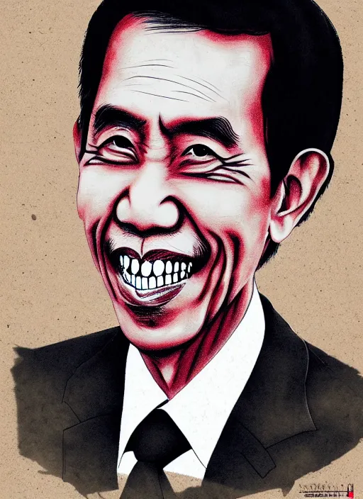 Image similar to a portrait of jokowi, fine - face, by basuki abdullah and raden saleh, banksy and kentaro miura style, trending on art station