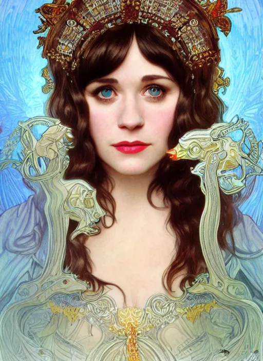 Prompt: Zooey Deschanel as God of Innocence, cute, fantasy, intricate, elegant, highly detailed, digital painting, 4k, HDR, concept art, smooth, sharp focus, illustration, art by alphonse mucha,artgerm, H R Giger