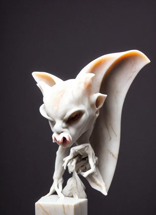 Image similar to sculpture of a vampire bat, made of marble, beautiful studio lighting