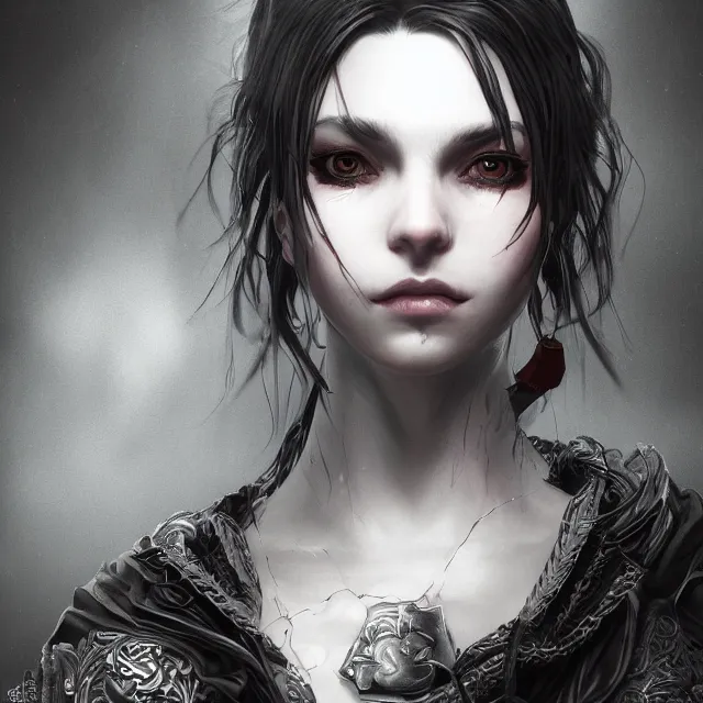 Prompt: the portrait of the neutral evil fallen female dark knight vagabond as absurdly beautiful, gorgeous, elegant, sophisticated, photorealistic young idol, an ultrafine hyperdetailed illustration by irakli nadar, intricate linework, bright colors, octopath traveler, final fantasy, unreal engine highly rendered, global illumination, radiant light, detailed and intricate environment