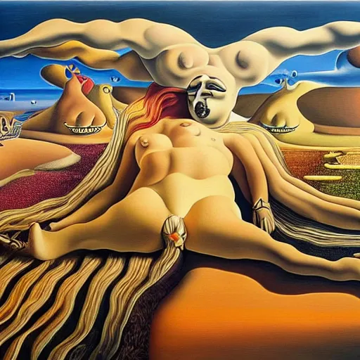 Prompt: If we had more time, We could live forever, Just you and I, We could be together, surrealism, in the style of Salvador Dali, oil on canvas, 8K beautiful detailed mural