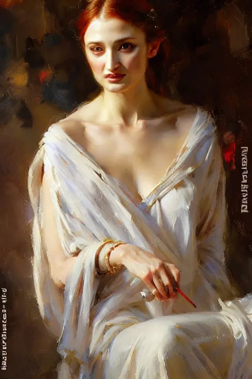 Image similar to sansa, painting by daniel gerhartz, alphonse murac, detailed art