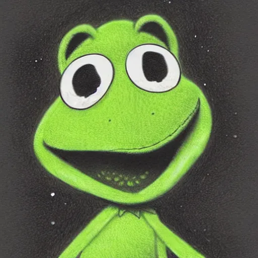 Image similar to michael karcz punk grunge cartoon drawing of kermit the frog. , in the style of corpse bride, loony toons style, horror themed, detailed, elegant, intricate