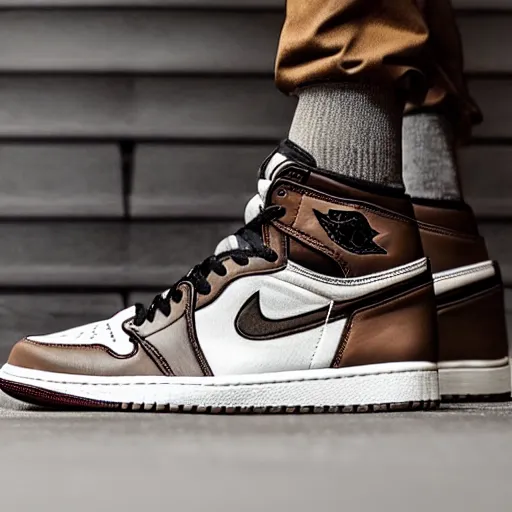 Image similar to a pair of nike air jordan 1 travis scott high og mocha